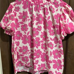 Floral Pink and White Blouse